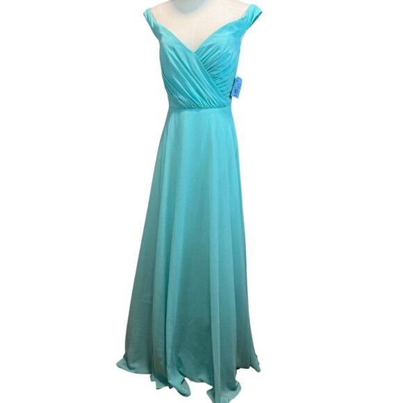 David's Bridal Off The Shoulder Full Skirt Bridesmaid Dress F20227 4 Spa - Picture 1 of 12